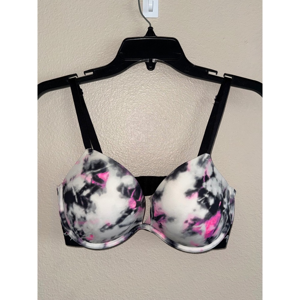 Victorias Secret PINK Wear Everywhere Super Push Up Bra Tie Dye 32DD Pink Black